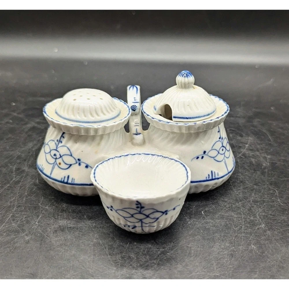 Antique Blue + White German Porcelain Sauce Condiment Serving Dish 5